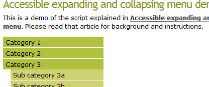 Accessible expanding and collapsing menu