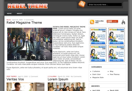 Rebel Magazine CMS theme/tema for WordPress som CMS