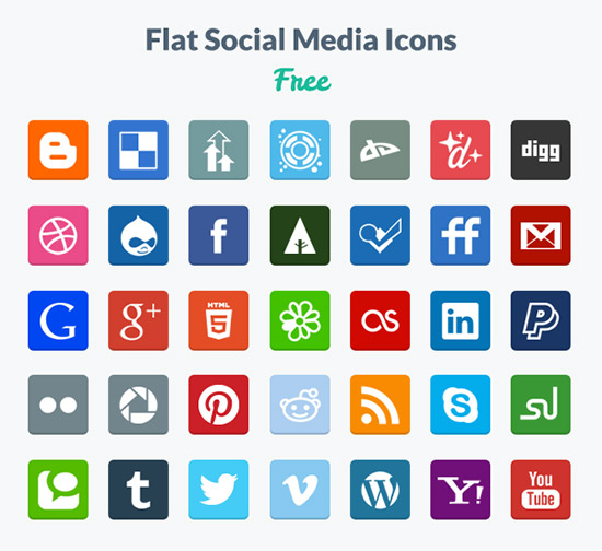 Flat Social Media Icons (PNG & PSD)